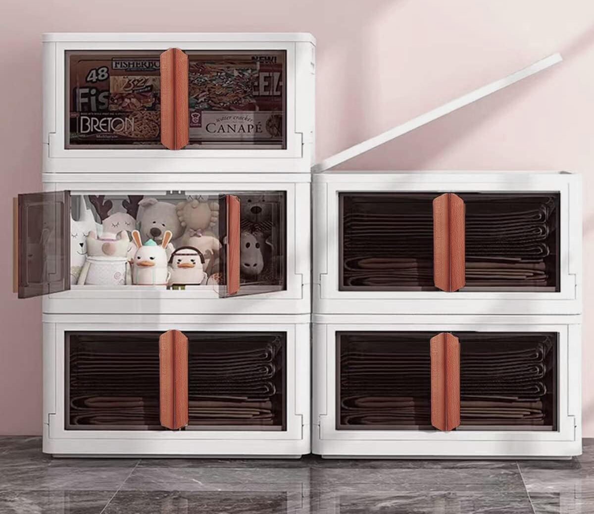 Collapsible Storage Bins neatly stacked, demonstrating their space-saving and organizational benefits.